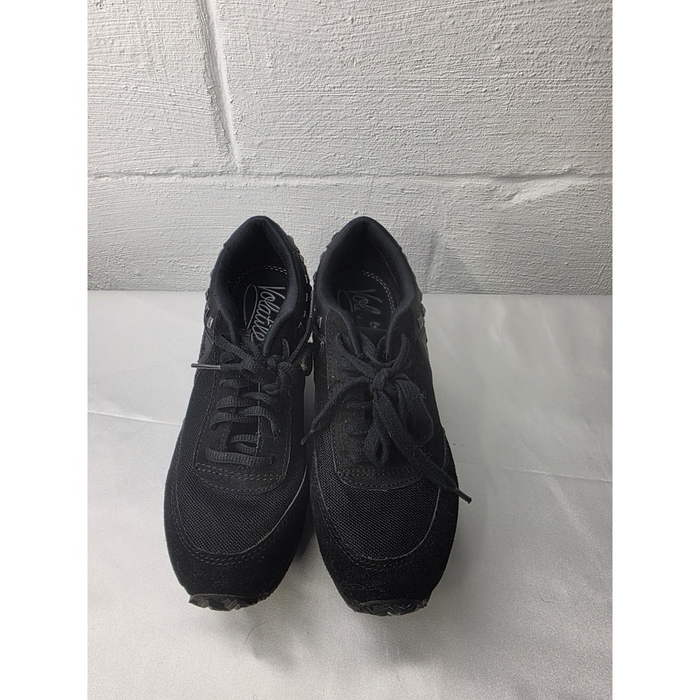 Volatile Expulsion Y2K Shoes Women's 7.5 Black Suede Studded Platform Sneakers - Picture 3 of 11